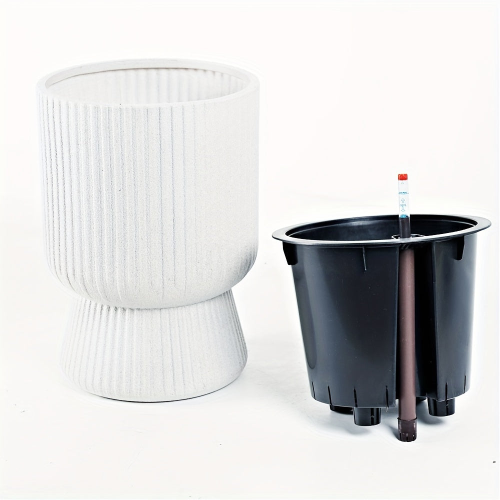 White Self-Watering Pot | Modern Wine-Glass Planter with Level Indicator