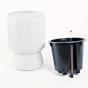 White Self-Watering Pot | Modern Wine-Glass Planter with Level Indicator