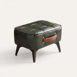 Quilted Faux Leather Ottoman with Metal Legs | With Handle