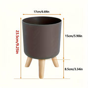 Modern Round Plant Pot with Wooden Feet | Indoor and Outdoor Decor