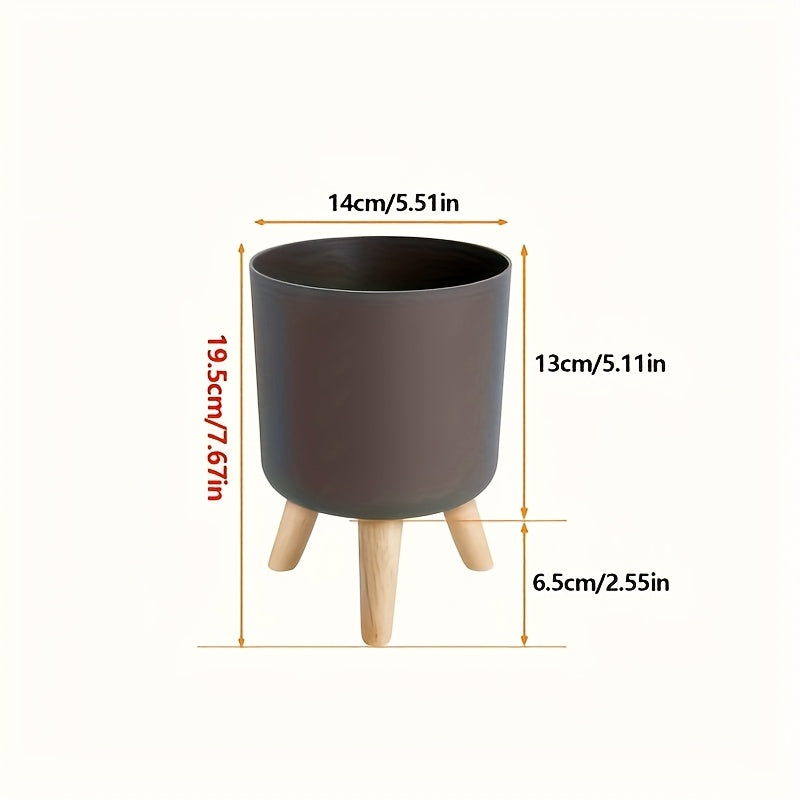 Modern Round Plant Pot with Wooden Feet | Indoor and Outdoor Decor