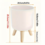 Modern Round Plant Pot with Wooden Feet | Indoor and Outdoor Decor