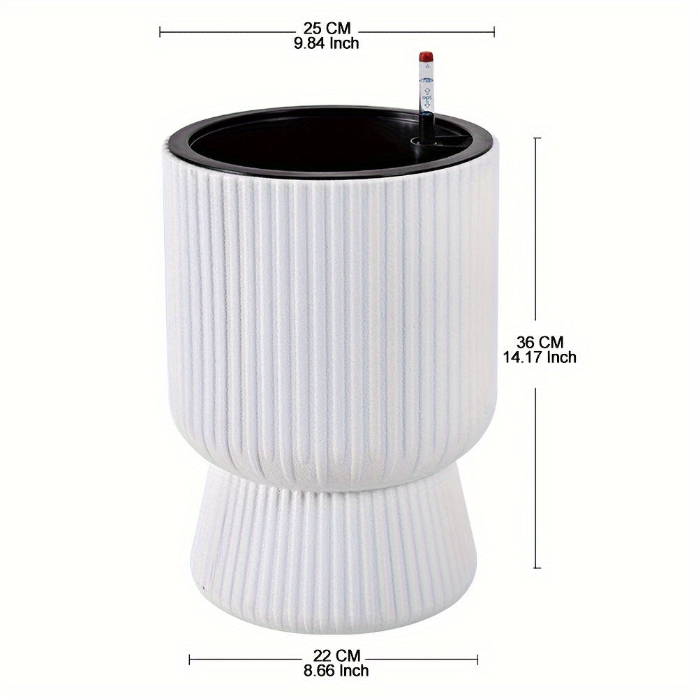 White Self-Watering Pot | Modern Wine-Glass Planter with Level Indicator