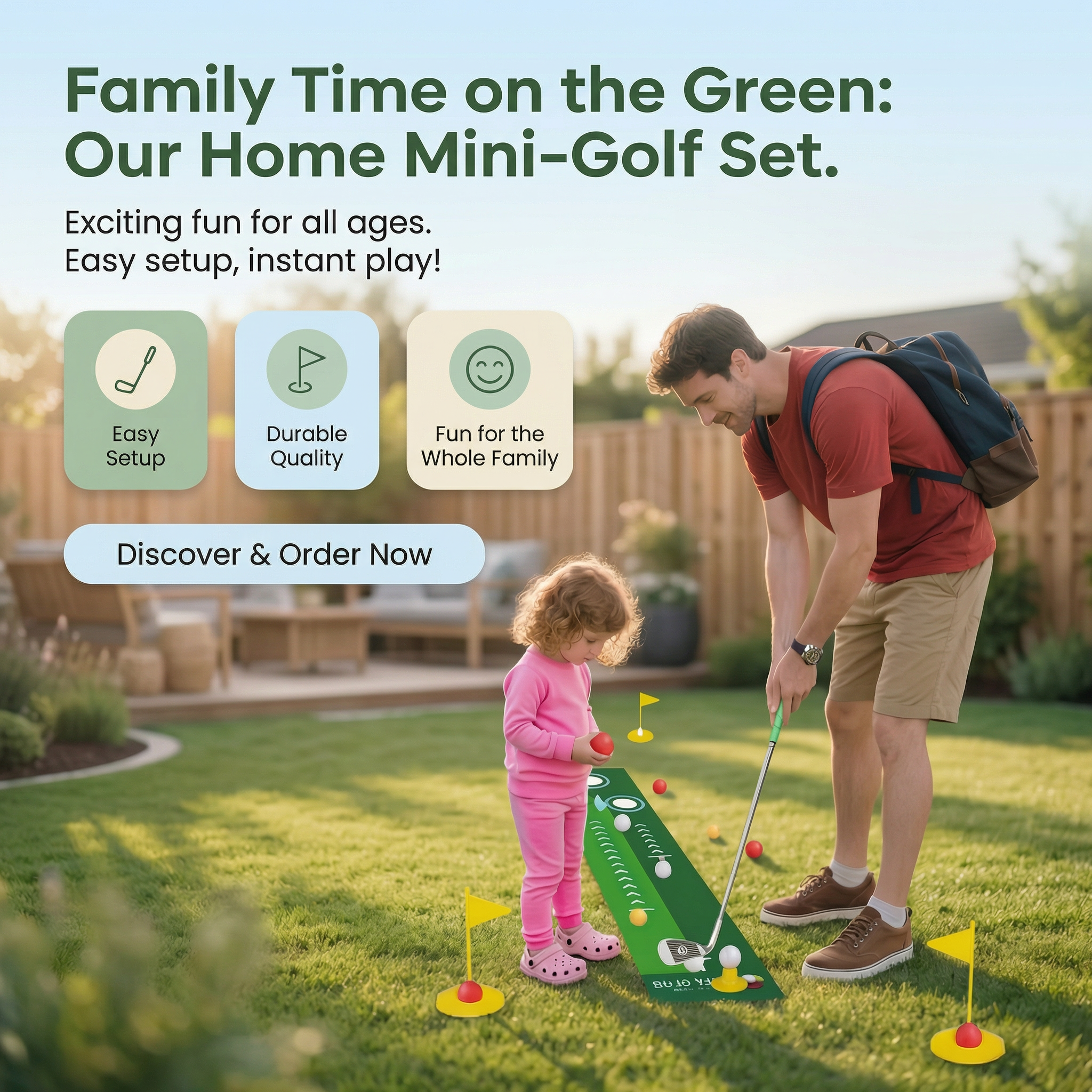 Golf Putting Mat | Adjustable Club Set for Indoors