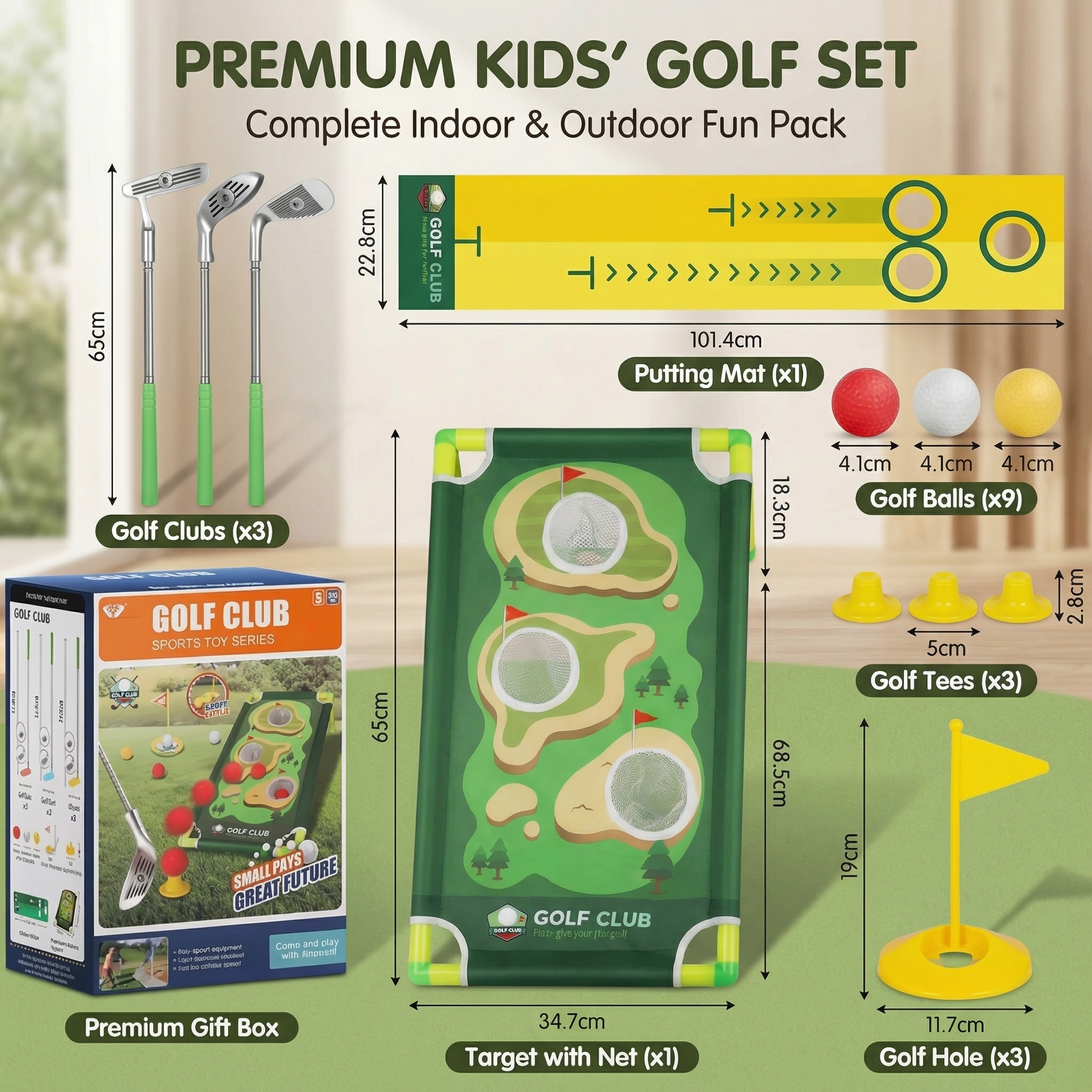 Golf Putting Mat | Adjustable Club Set for Indoors