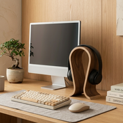 Walnut Finish Curved Arc Headphone Stand