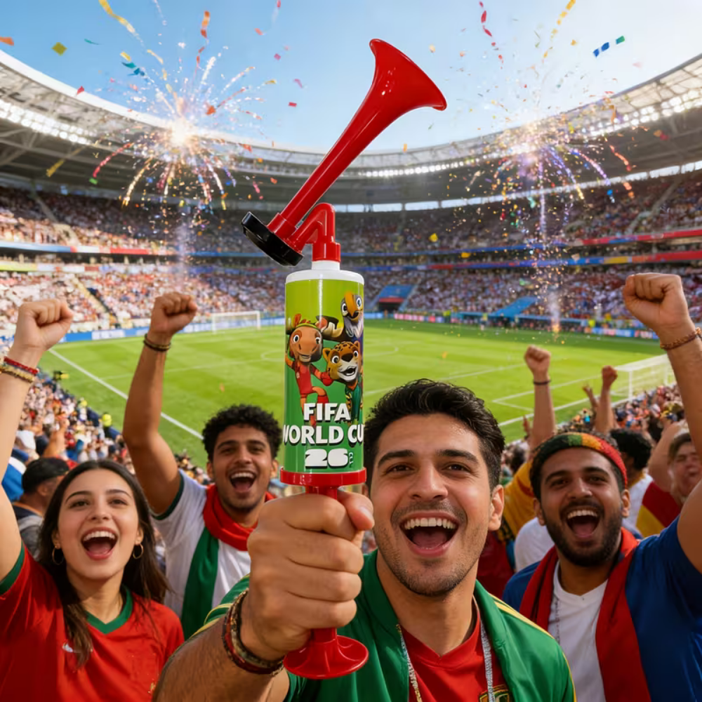 World Cup Air Horn Set | Megaphone and Mascot Figure for Events