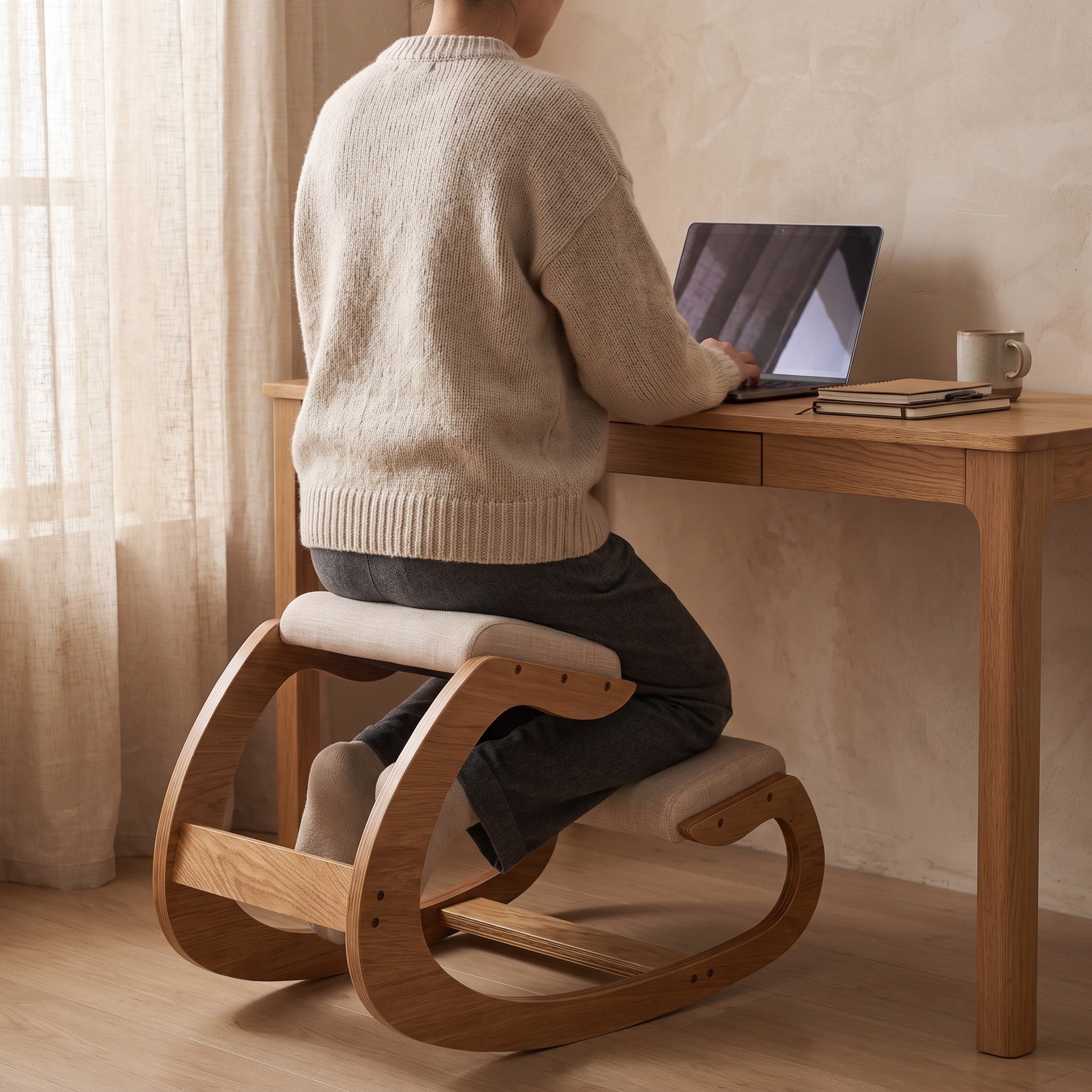 Ergonomic Wooden Kneeling Stool with Rocking Base | Up to 100 kg