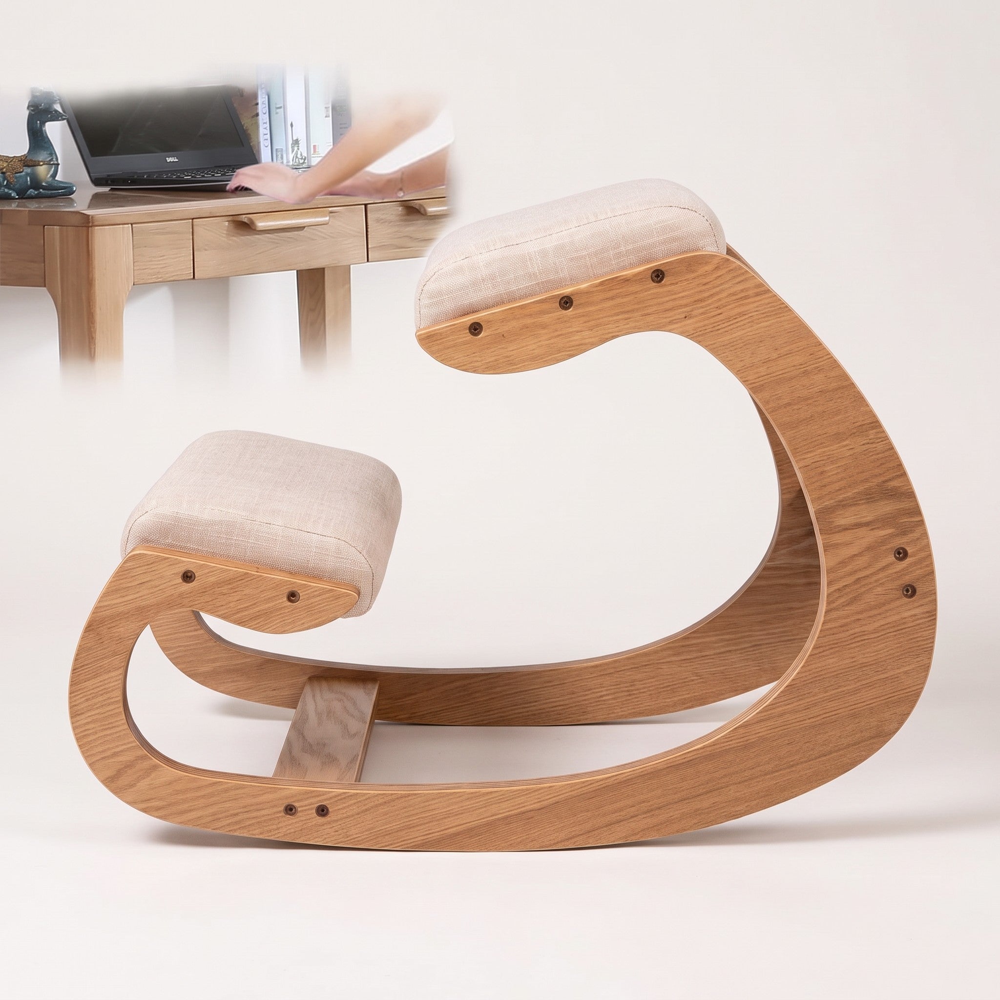 Ergonomic Wooden Kneeling Stool with Rocking Base | Up to 100 kg