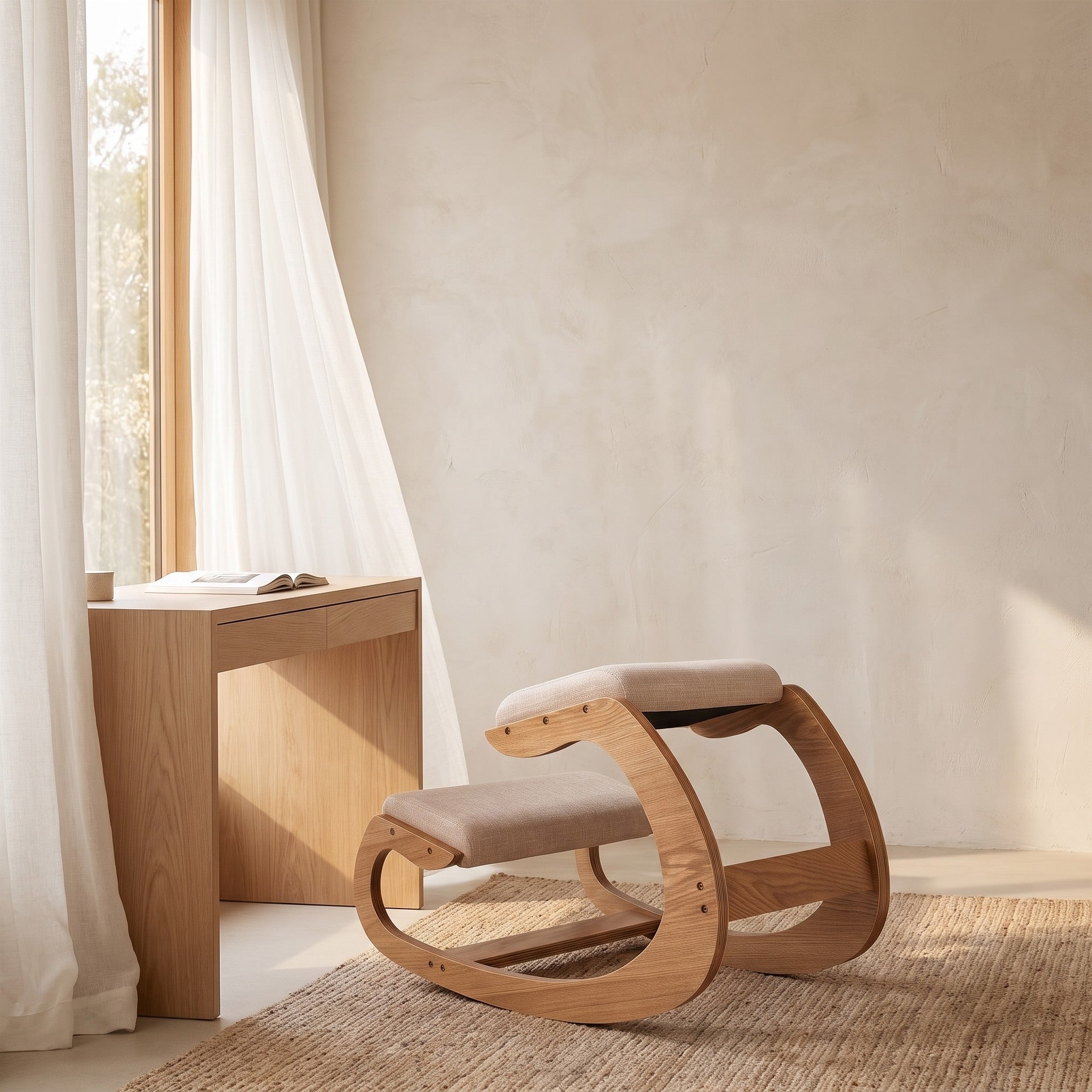 Ergonomic Wooden Kneeling Stool with Rocking Base | Up to 100 kg