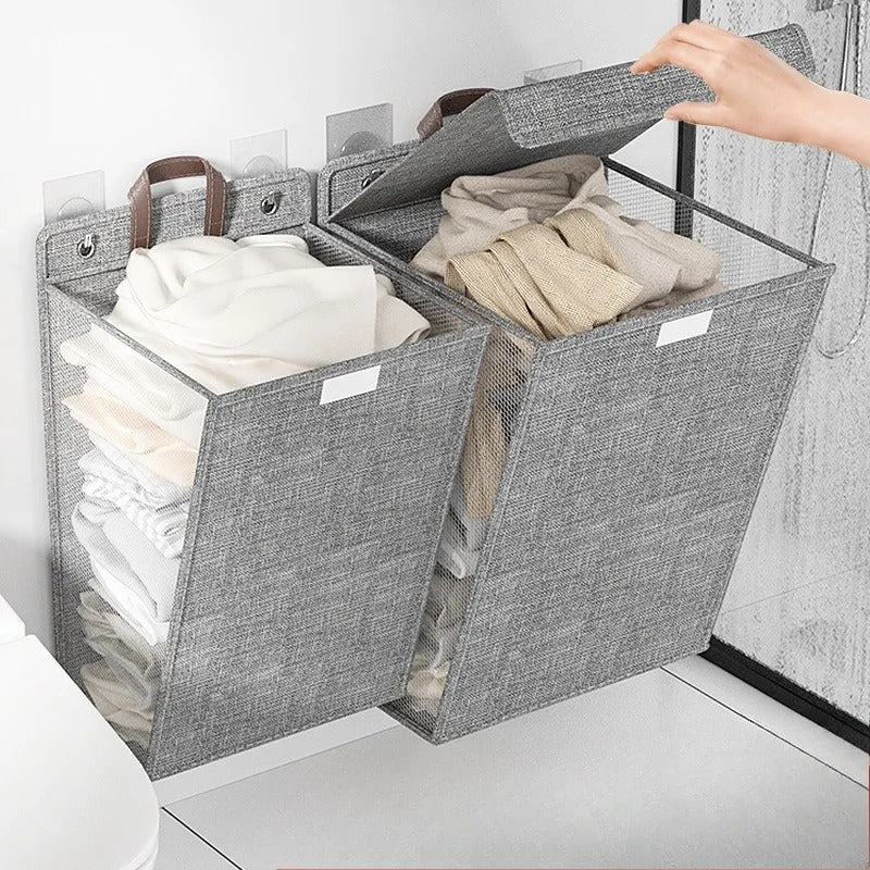Wallora | Foldable Adhesive Laundry Basket | Wall Organiser