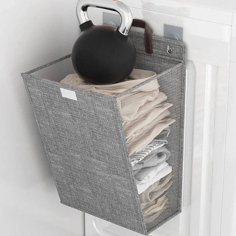 Wallora | Foldable Adhesive Laundry Basket | Wall Organiser