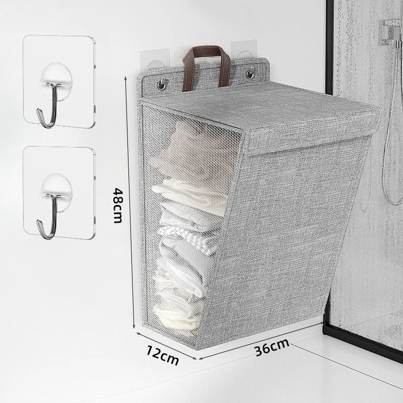 Wallora | Foldable Adhesive Laundry Basket | Wall Organiser