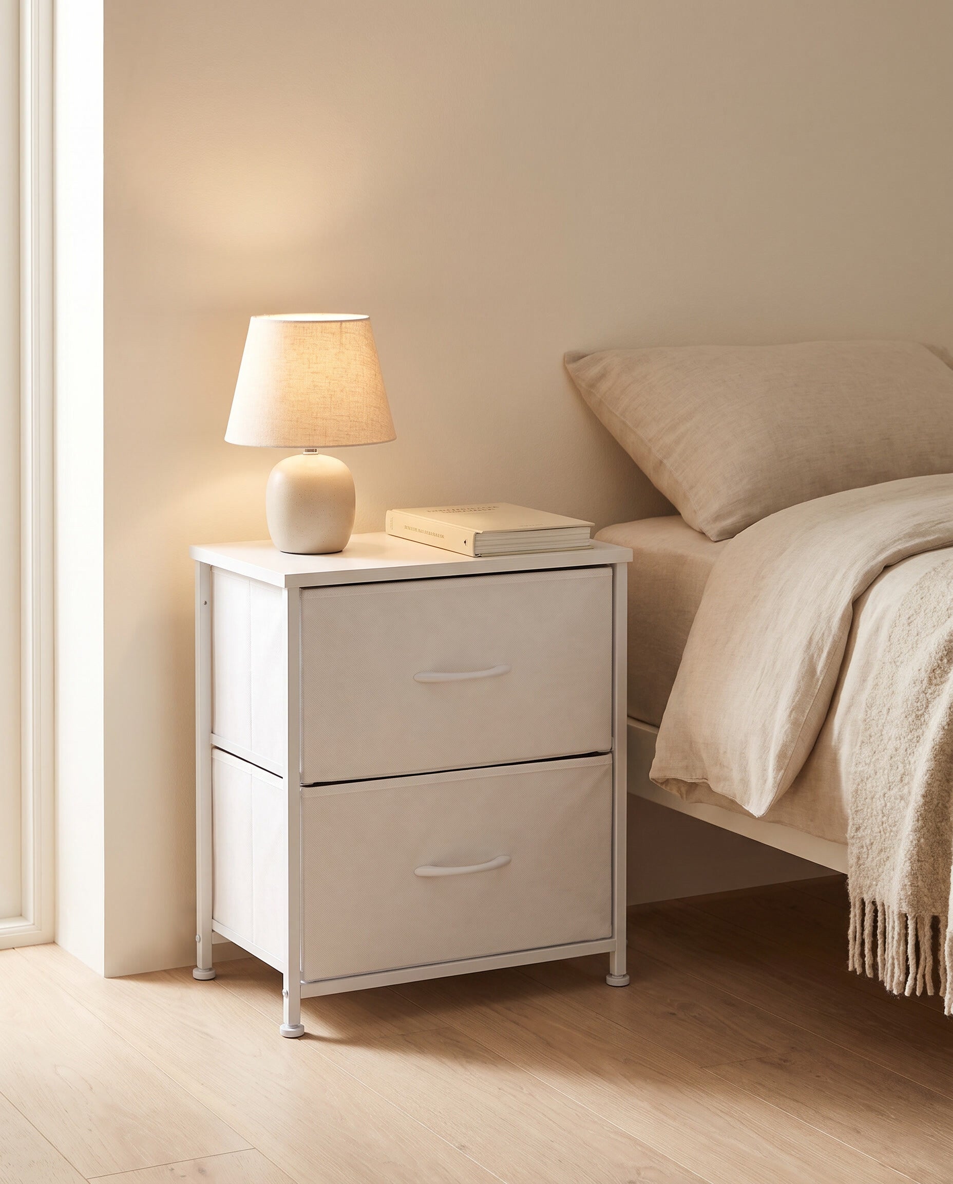 Bedside Table with 2 Removable Fabric Drawers | Steel Frame