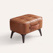 Quilted Faux Leather Ottoman with Metal Legs | With Handle