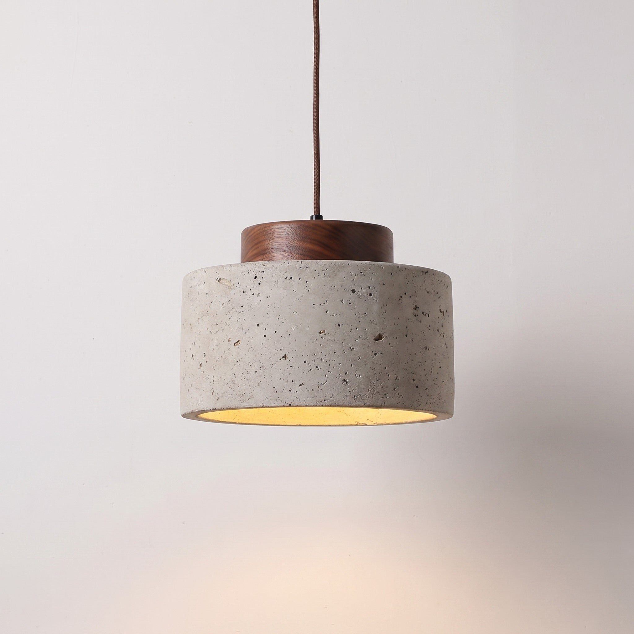 Stone-Effect Cylinder Pendant with Wooden Base