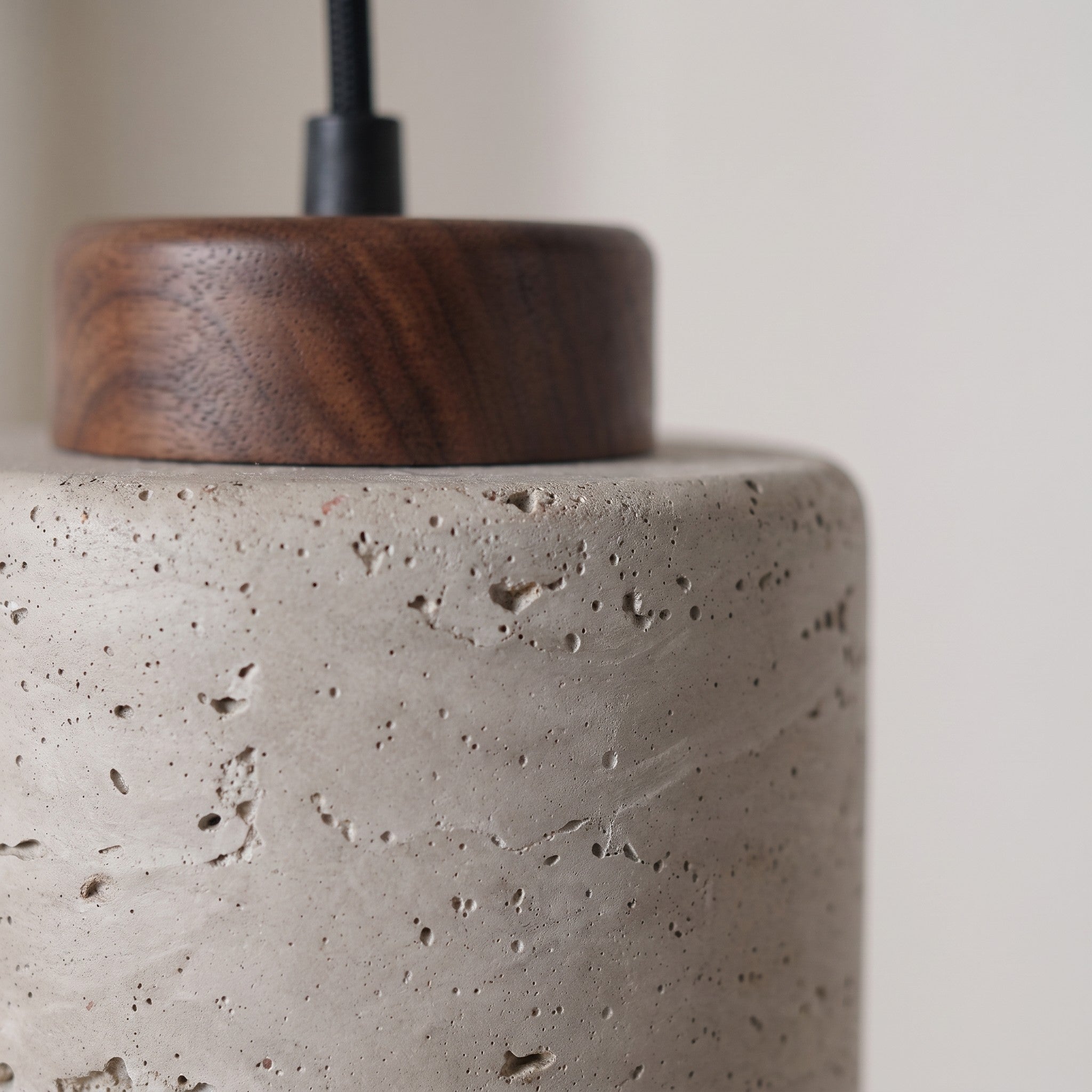 Stone-Effect Cylinder Pendant with Wooden Base