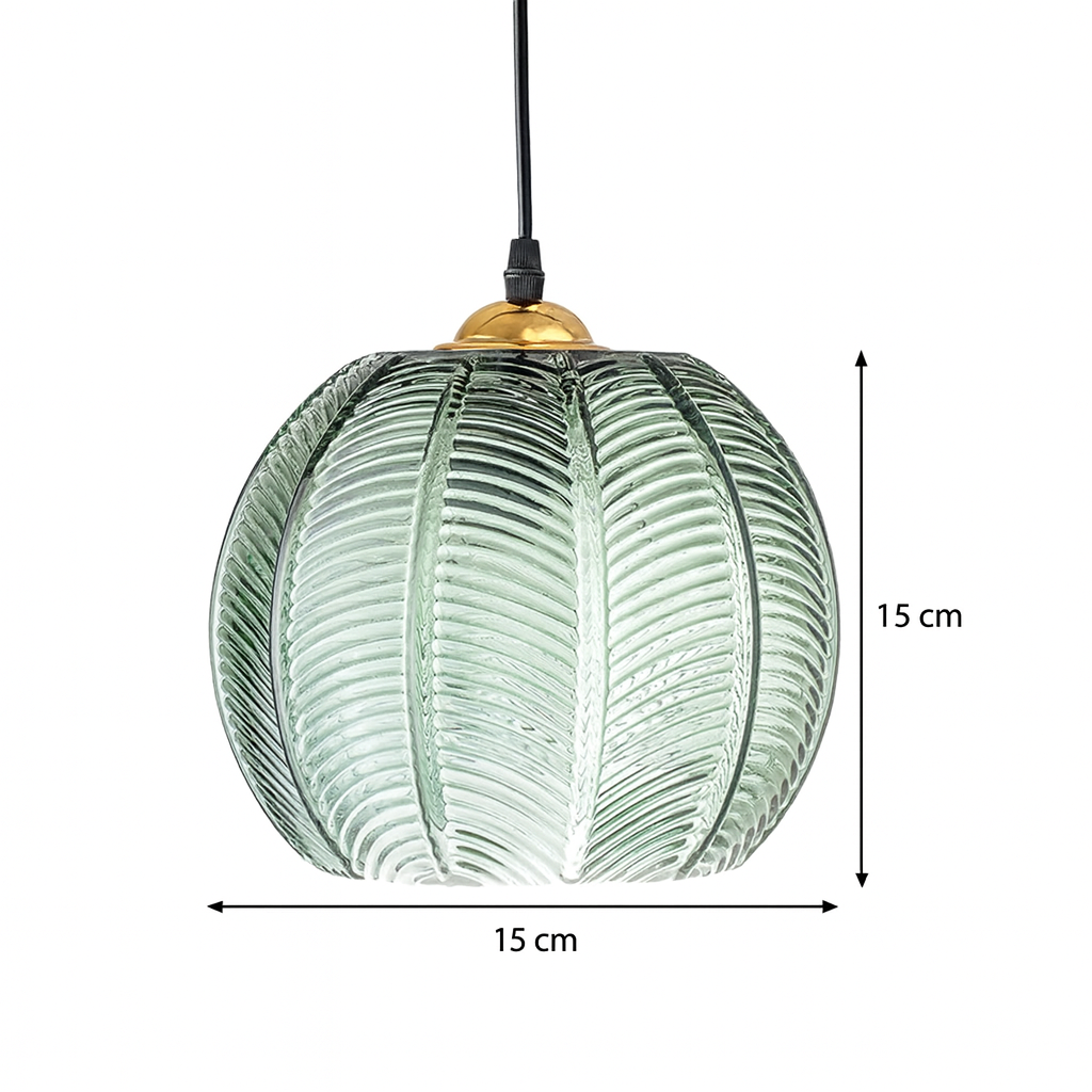 Ribbed Green Glass Pumpkin Pendant | Retro Light