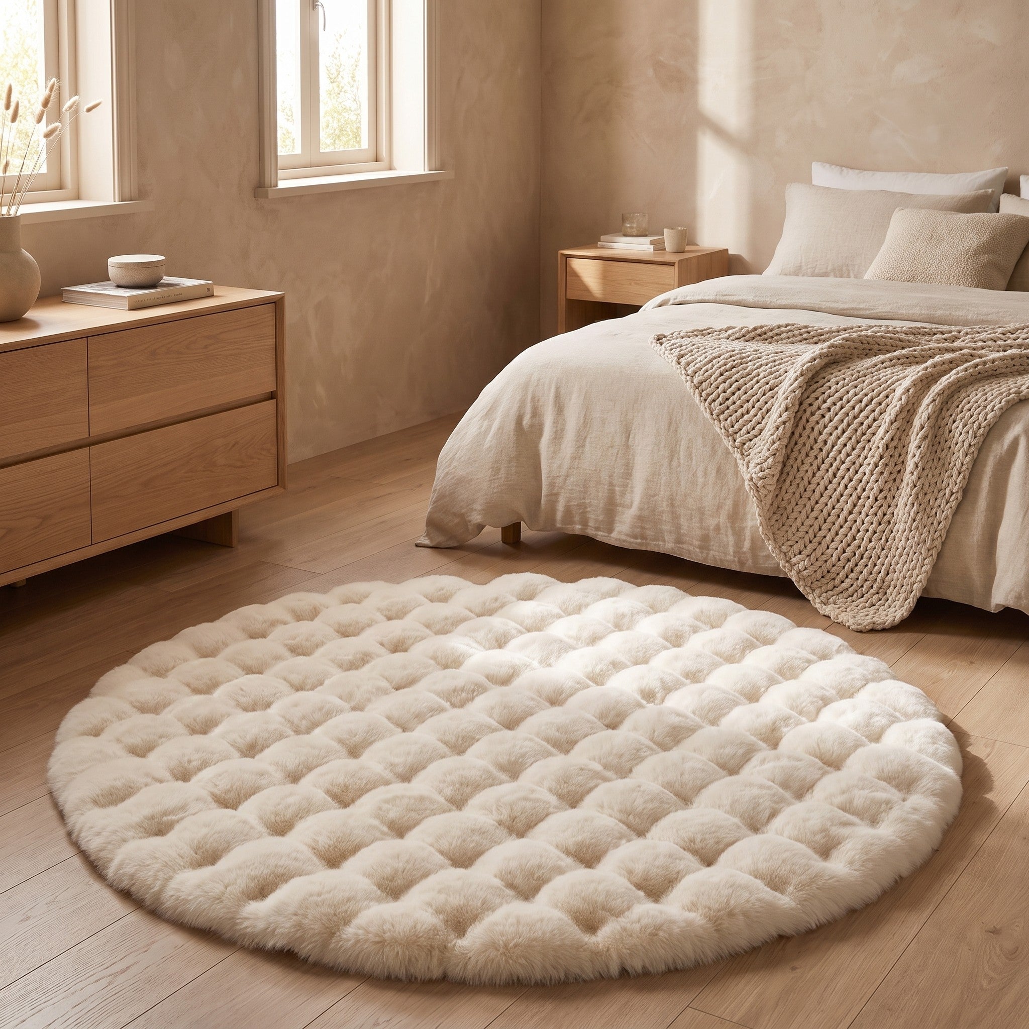 90 cm Round Bubble Texture Plush Rug | Soft and Warm