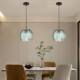 Ribbed Green Glass Pumpkin Pendant | Retro Light
