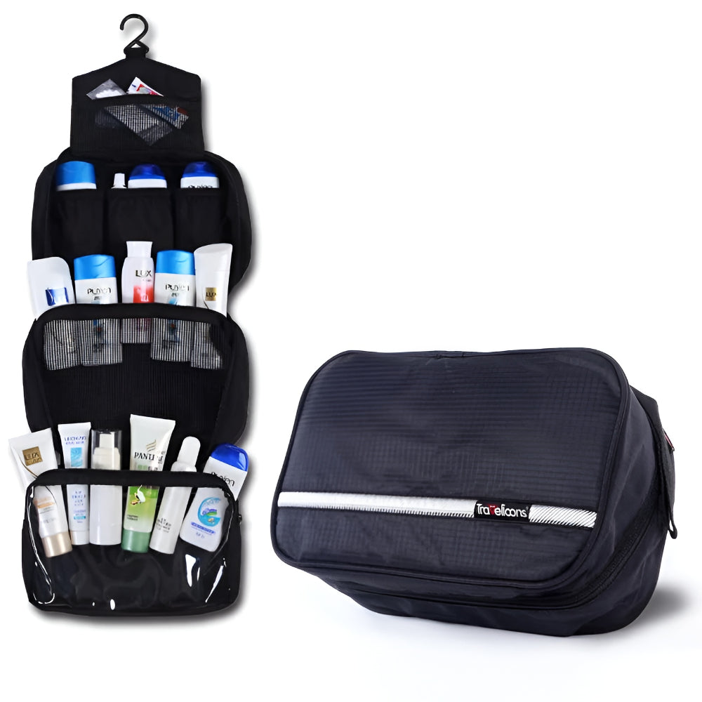 Hanging Travel Toiletry Bag | Cosmetic Bag with Zip Pocket and Handle