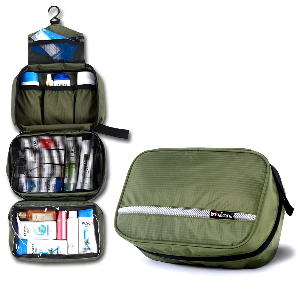 Hanging Travel Toiletry Bag | Cosmetic Bag with Zip Pocket and Handle