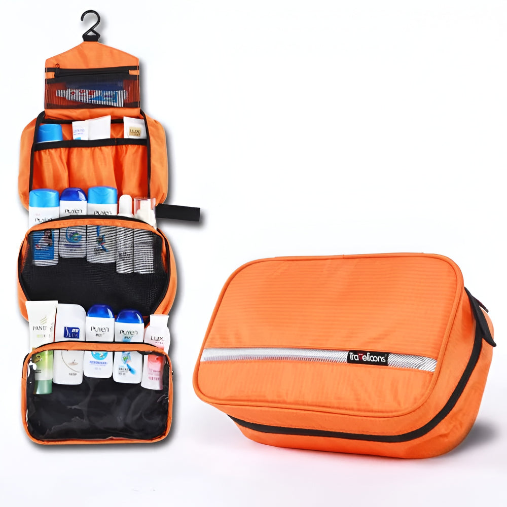 Hanging Travel Toiletry Bag | Cosmetic Bag with Zip Pocket and Handle