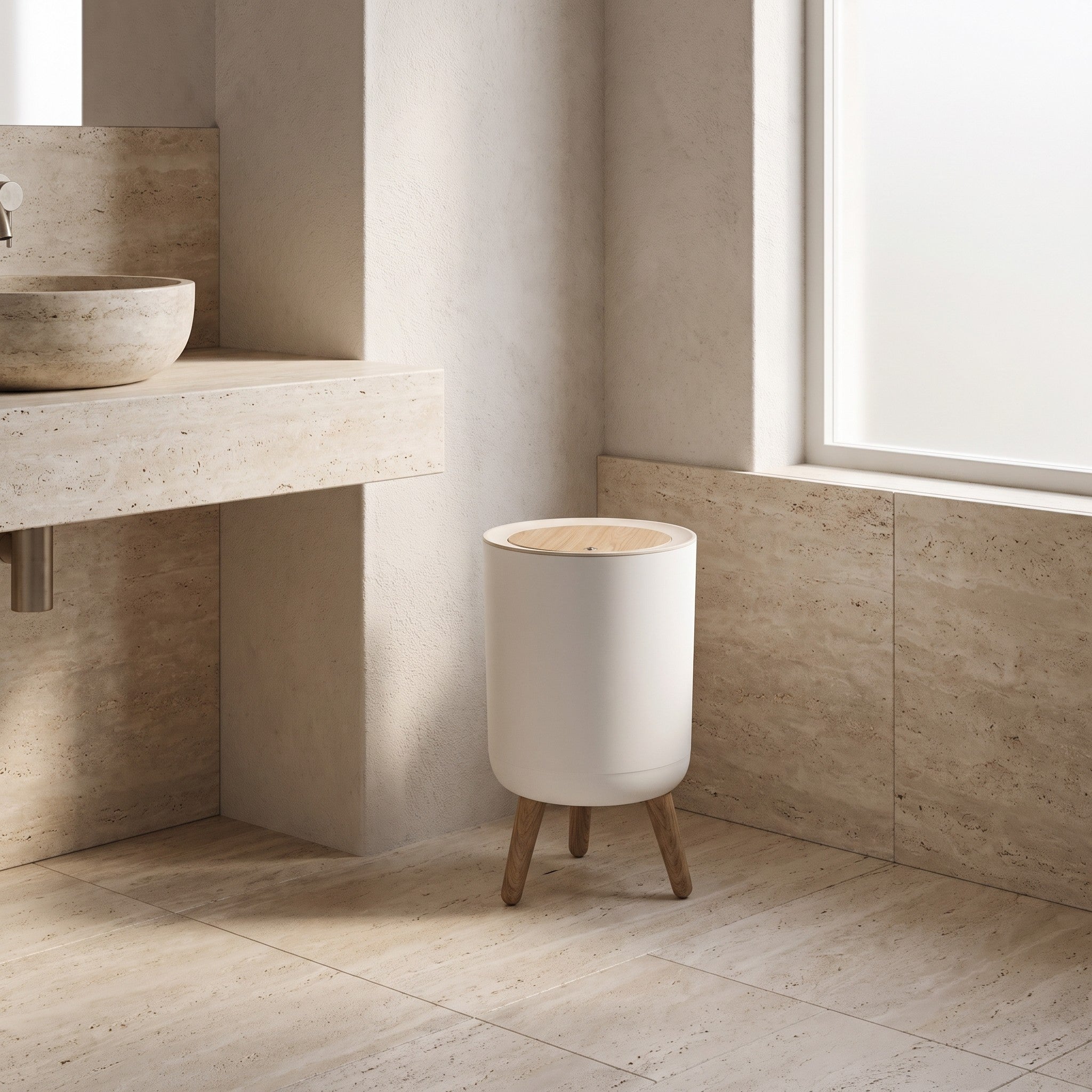 Round Wood-Effect Bin with Lid | 7 Litres
