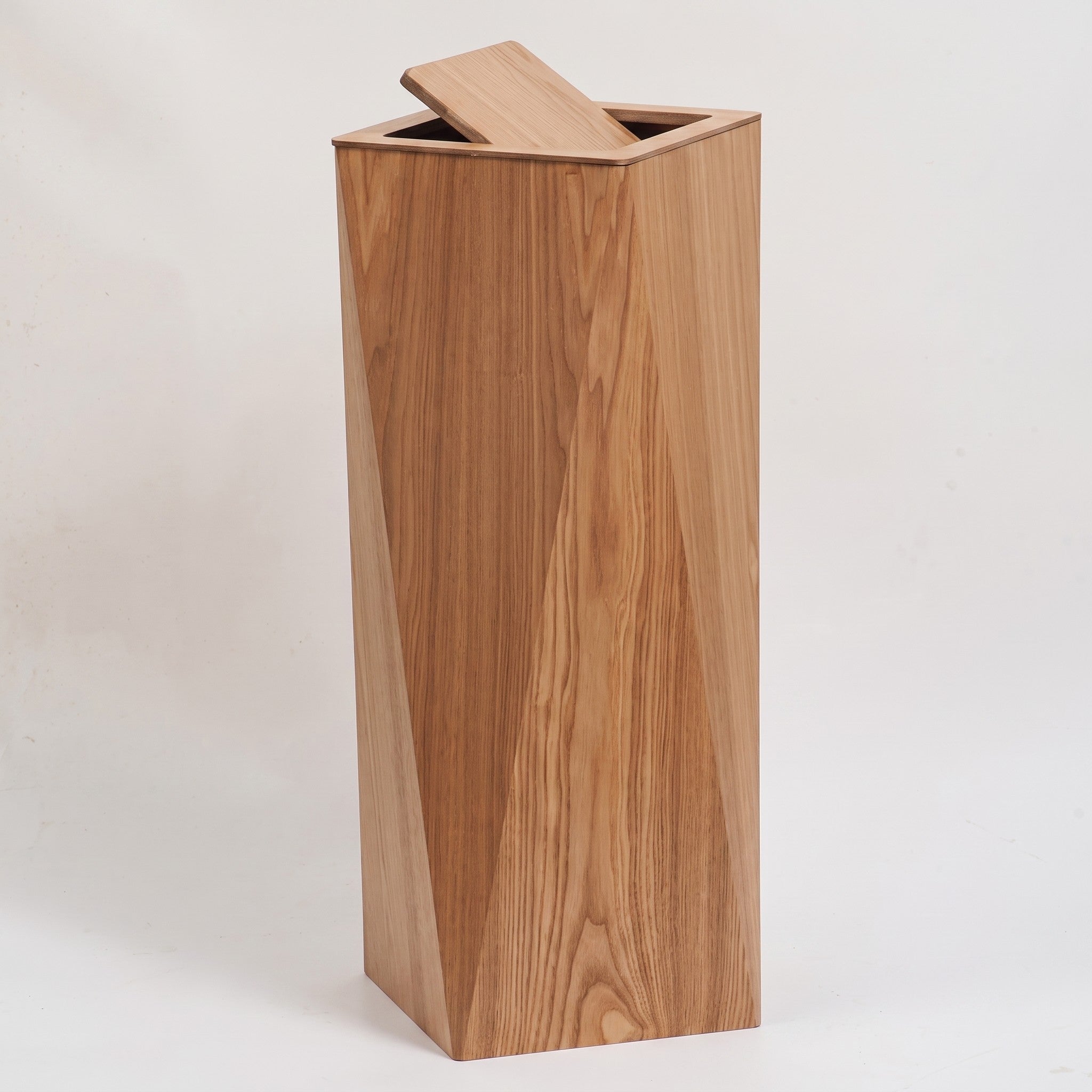 Tall Square Wood-Effect Bin with Flip Lid and Inner Bucket