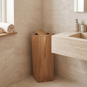 Tall Square Wood-Effect Bin with Flip Lid and Inner Bucket