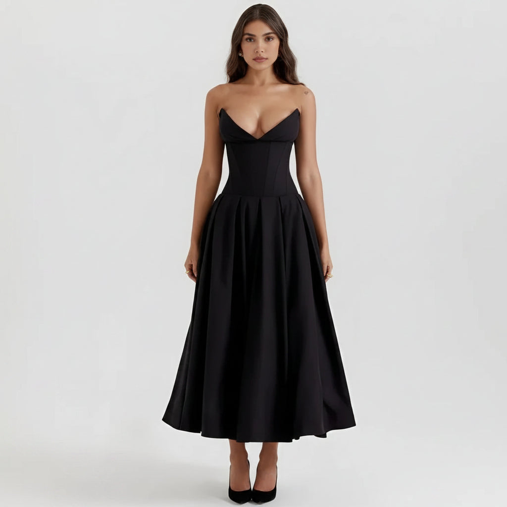 Women's Midi Cocktail Dress | Bare-Shoulder Party Dress