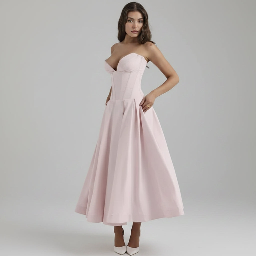 Women's Midi Cocktail Dress | Bare-Shoulder Party Dress