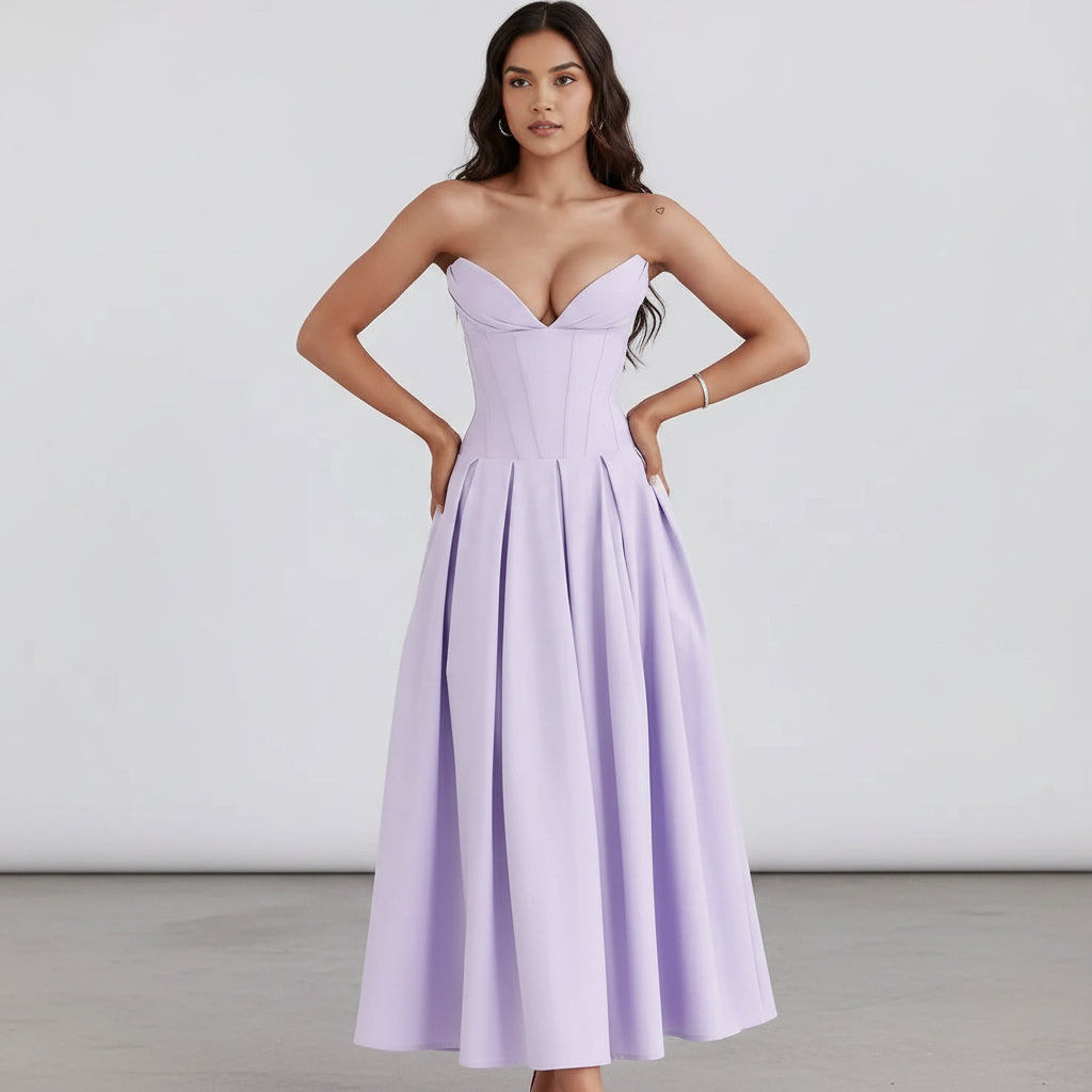 Women's Midi Cocktail Dress | Bare-Shoulder Party Dress