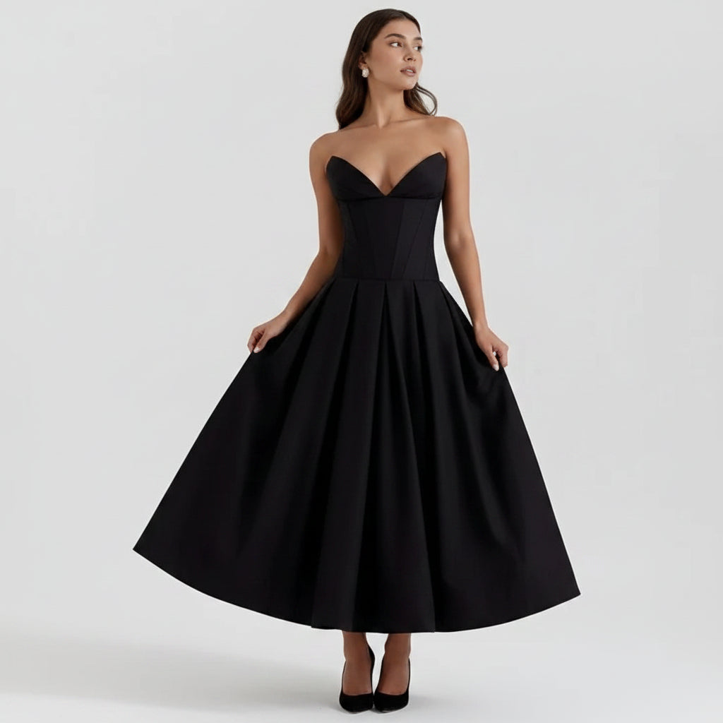 Women's Midi Cocktail Dress | Bare-Shoulder Party Dress