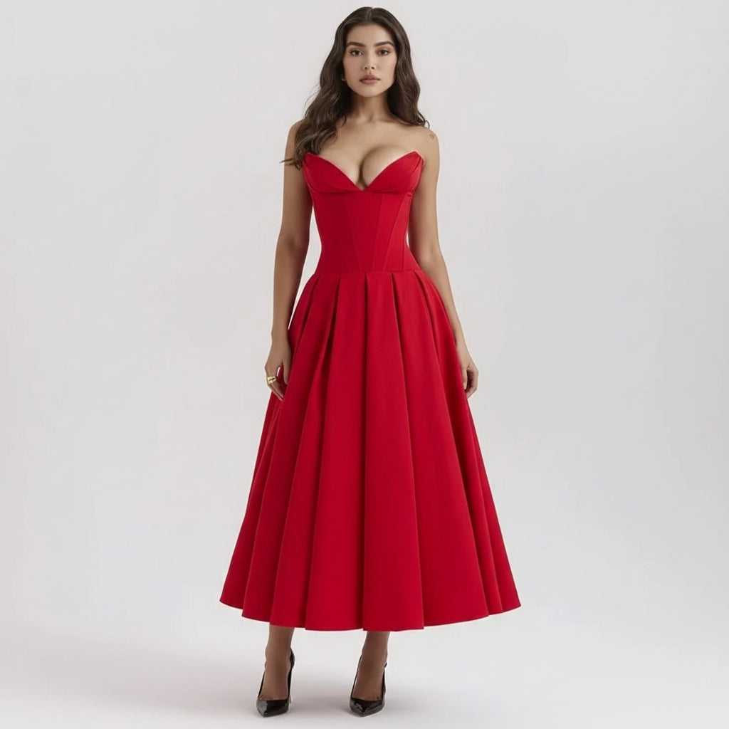 Women's Midi Cocktail Dress | Bare-Shoulder Party Dress