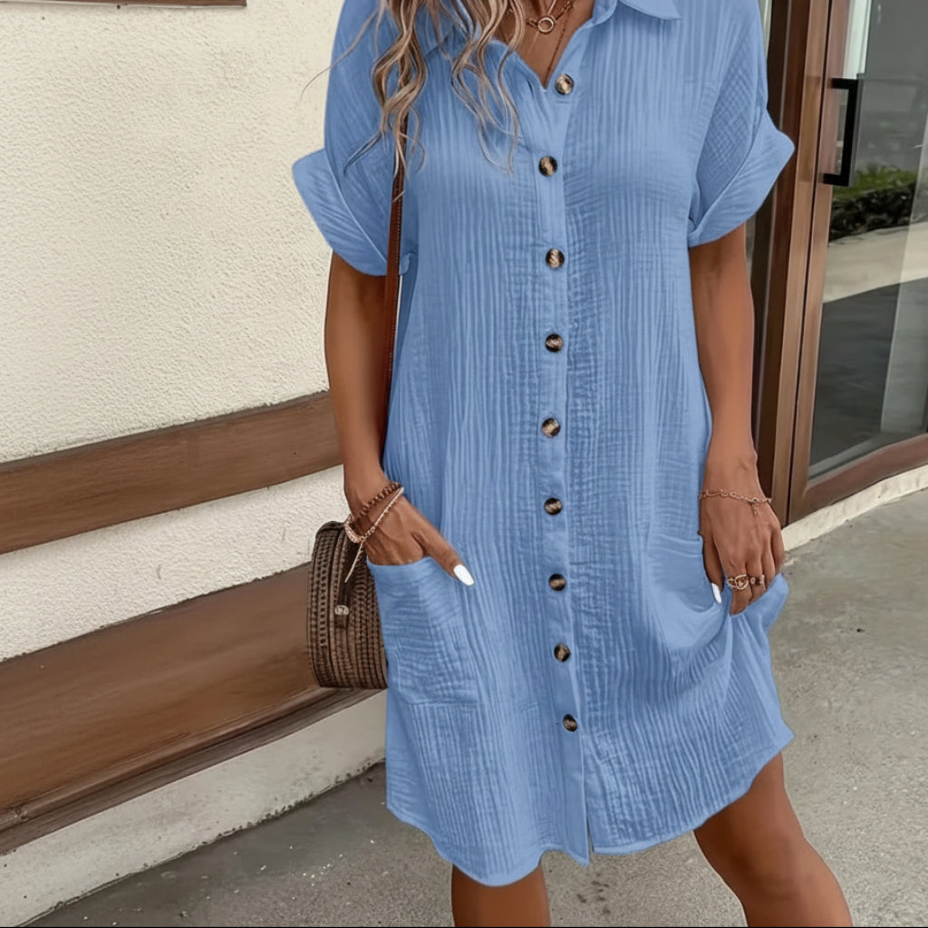 Women's Midi Shirt Dress | Casual Short-Sleeve