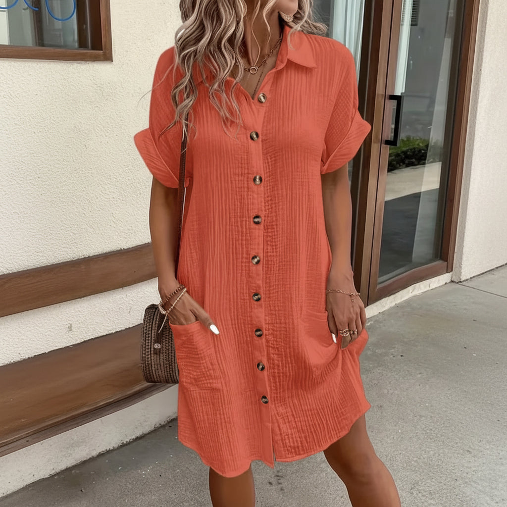 Women's Midi Shirt Dress | Casual Short-Sleeve