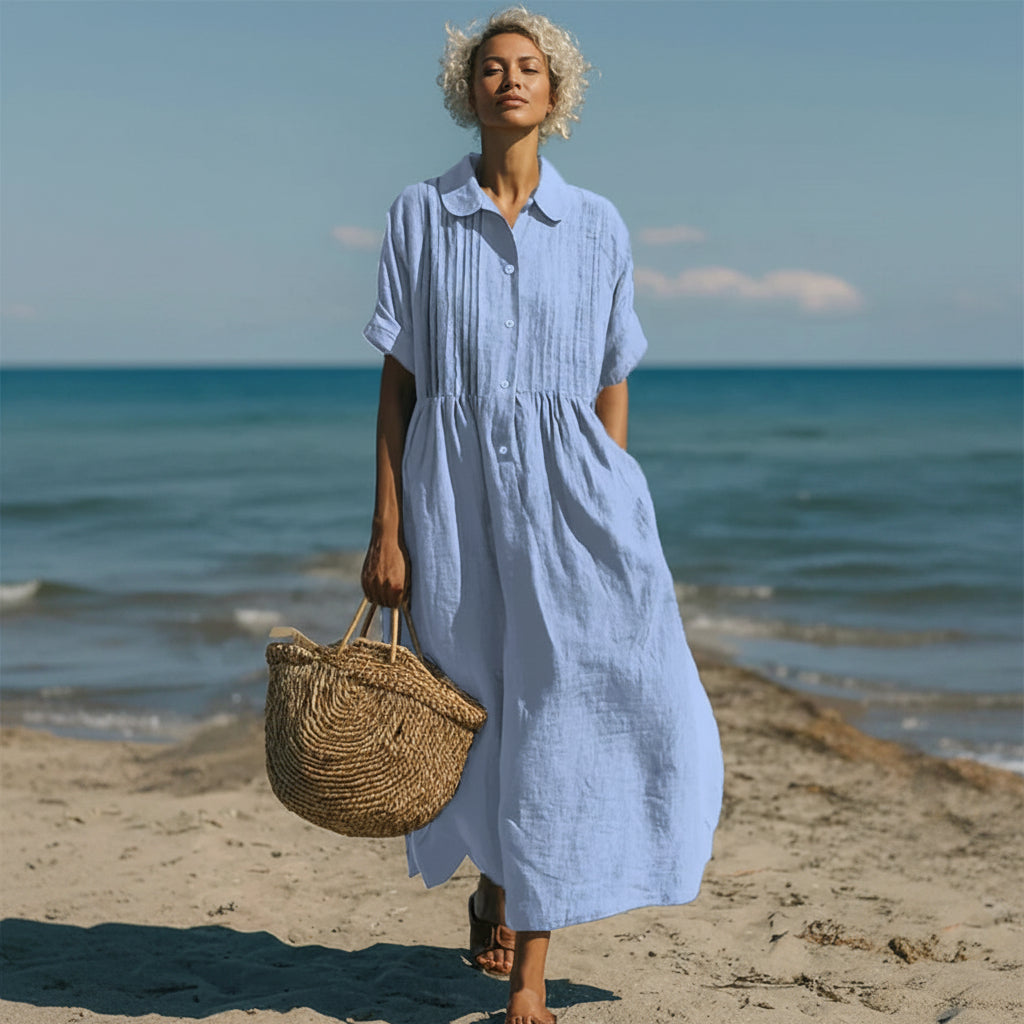 Women's Long Pleated Shirt Dress | Casual Elegant