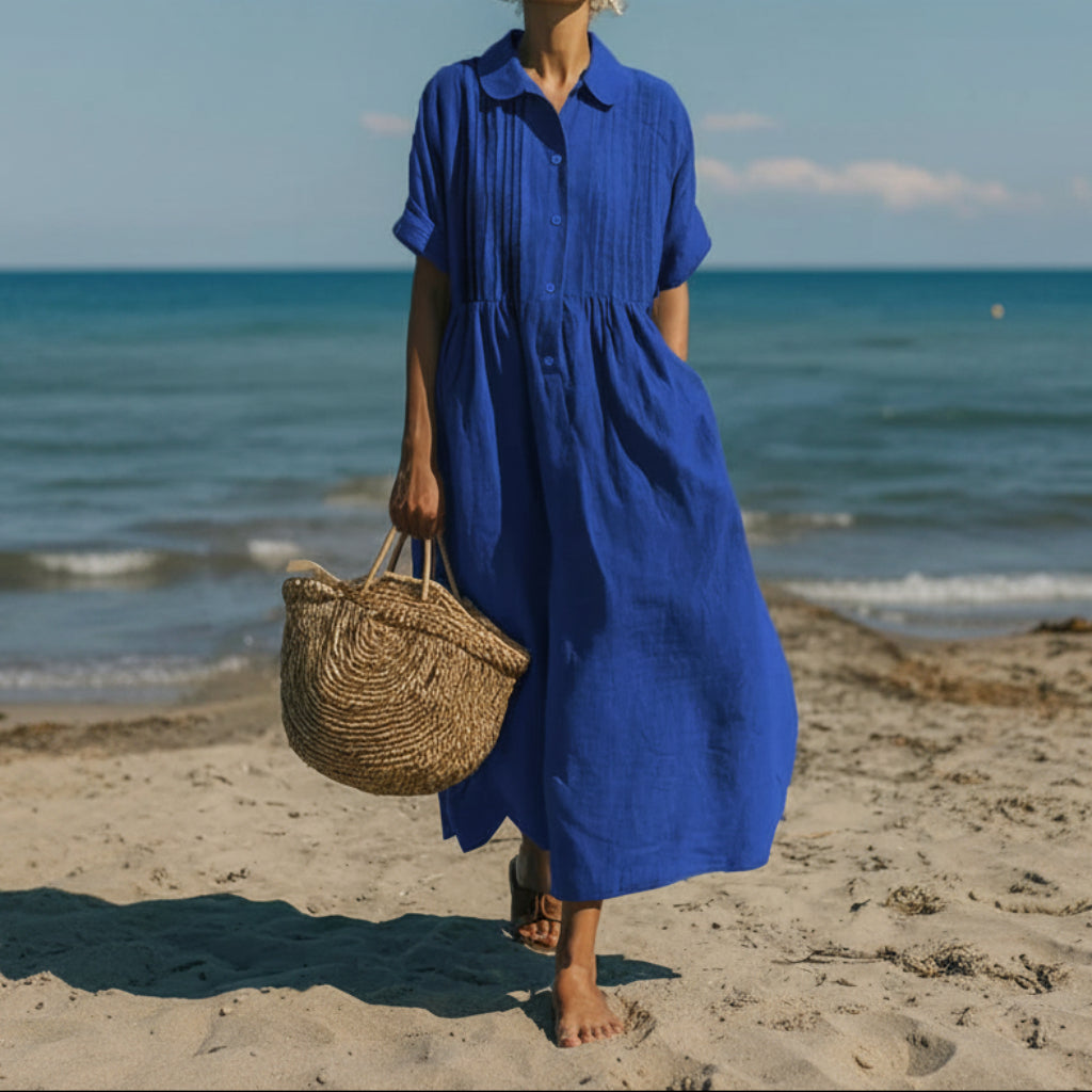 Women's Long Pleated Shirt Dress | Casual Elegant