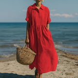 Women's Long Pleated Shirt Dress | Casual Elegant