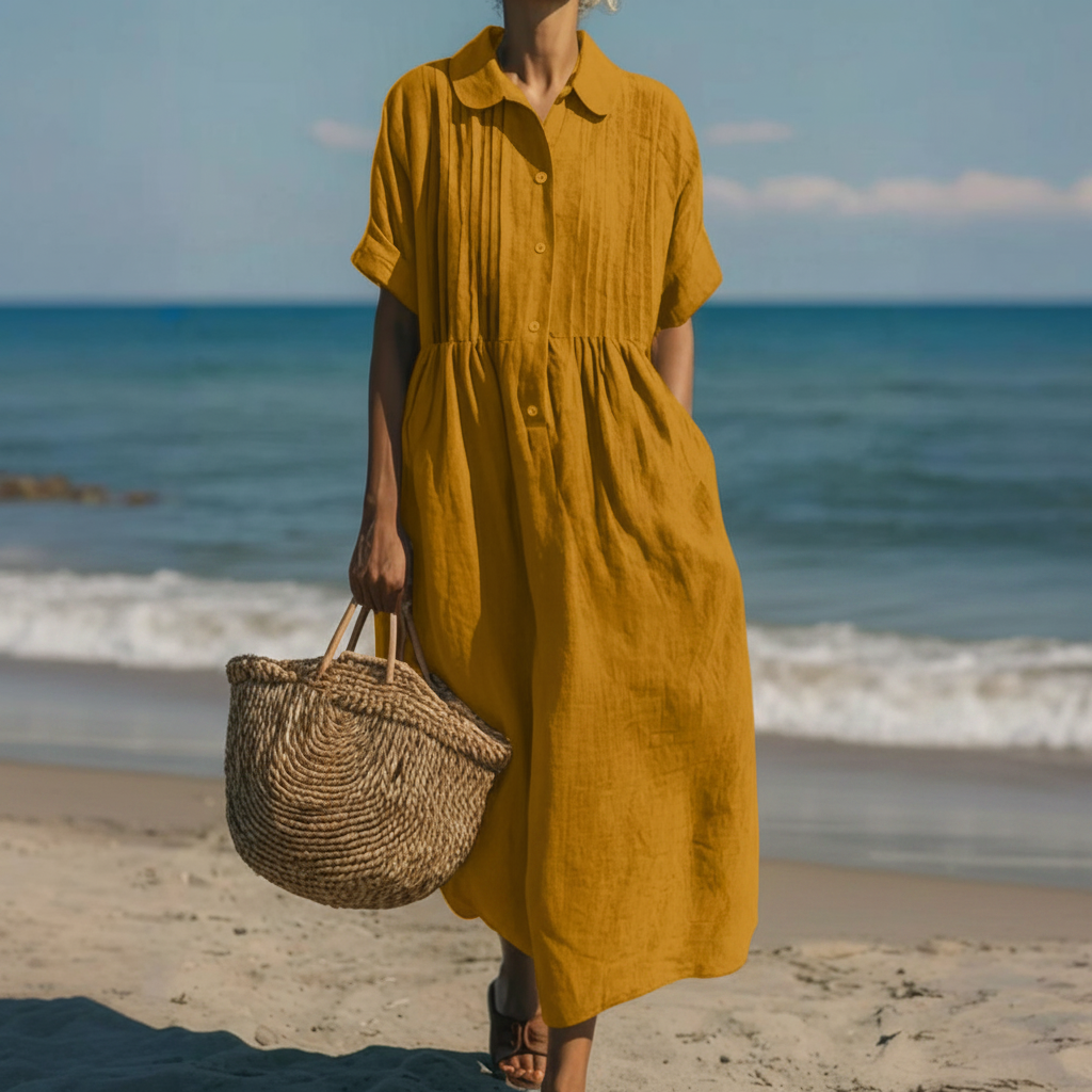 Women's Long Pleated Shirt Dress | Casual Elegant